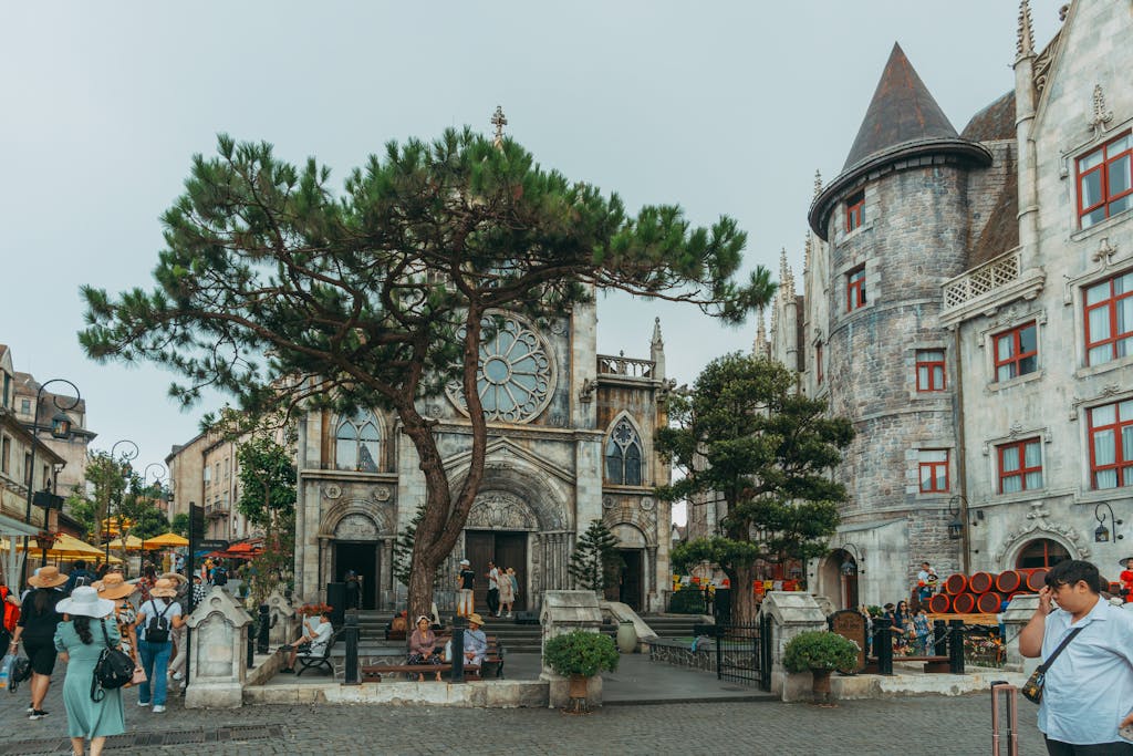 Explore the captivating medieval-style architecture and vibrant atmosphere of Ba Na Hills, Vietnam.