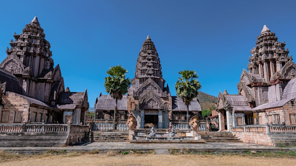 Stunning view of an ancient temple with intricate carvings in Chiang Rai, Thailand.